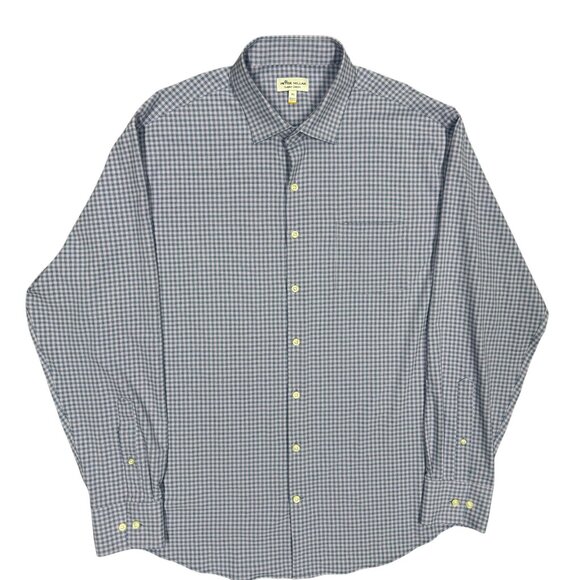 Peter Millar Summer Comfort Check Dress Shirt Button Up Blue Stretch XL - Picture 1 of 7